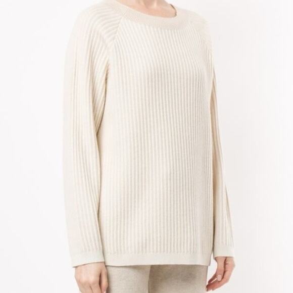 Theory Cashmere Oversized Rib Pullover 100% Cashmere Jacquard Cream Size P / 0 - Picture 1 of 8